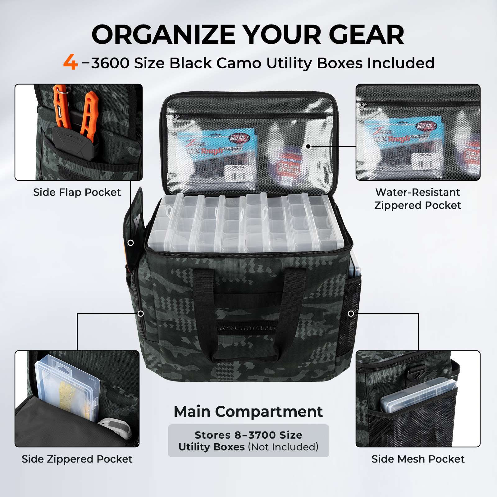 KastKing BaitSpace Fishing Tackle Bag with 4 Tackle Boxes - Image 7