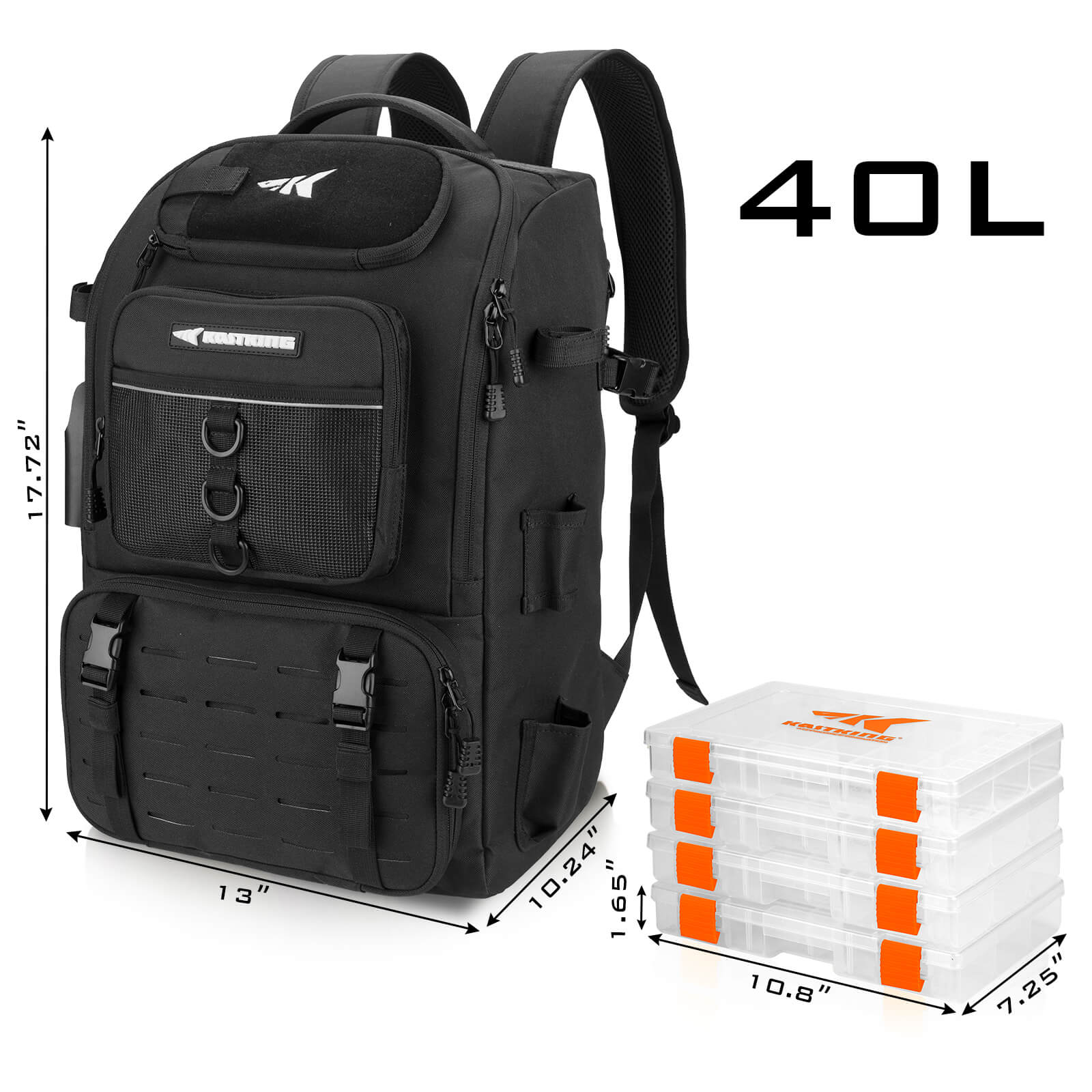 KastKing KarryAll Tackle Backpack with Rod Holders 4 Tackle Boxes - Image 3