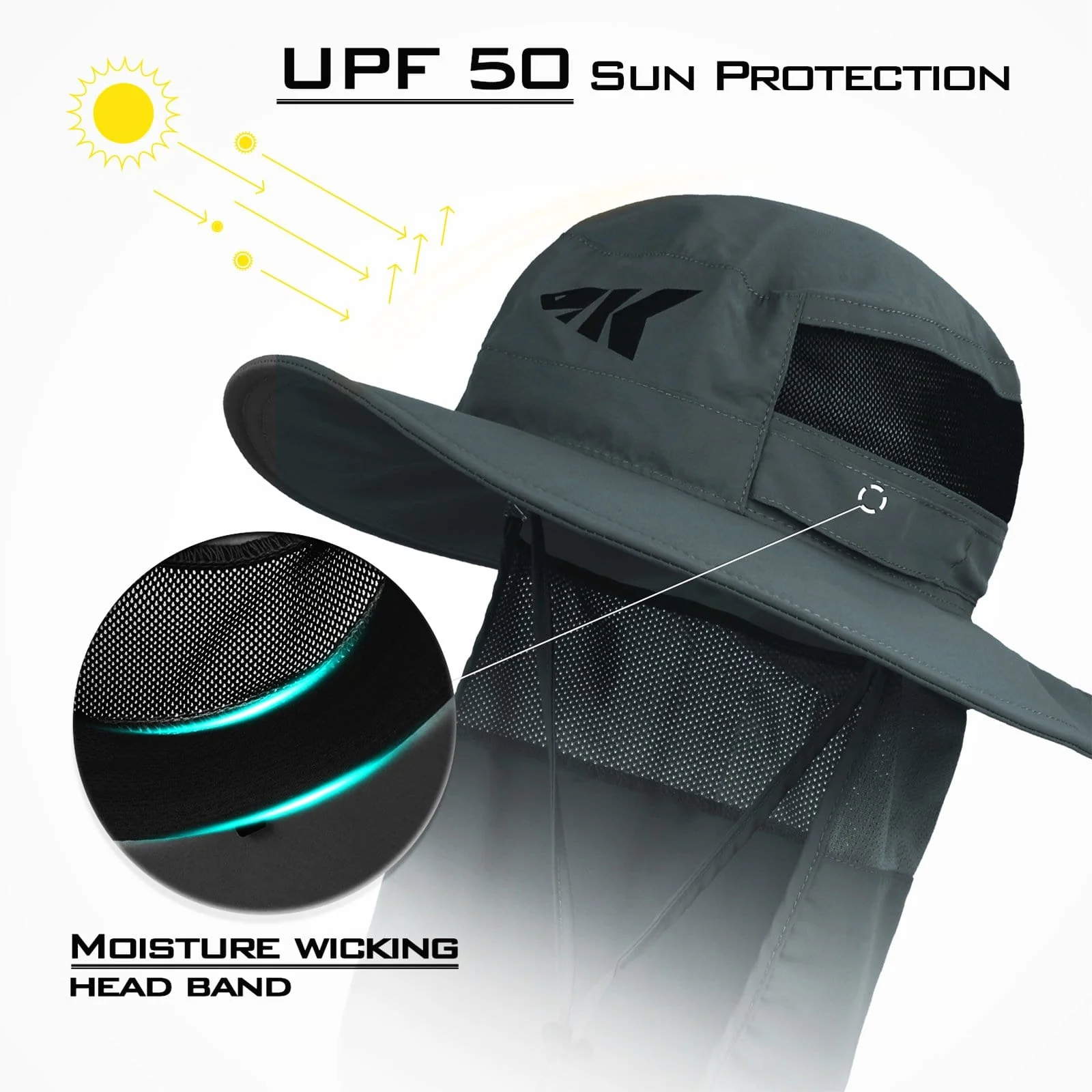 KastKing UPF 50 Boonie Hat Fishing Hat with Removable Neck Shield - Image 5